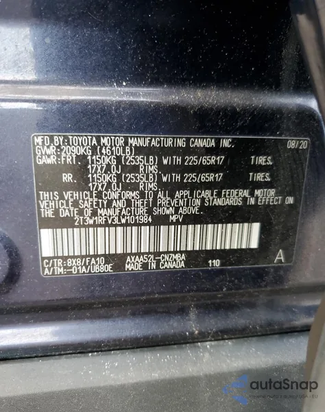 2020 Toyota Rav4 Xle из США, поврежденный, VIN 2T3W1RFV3LW101984